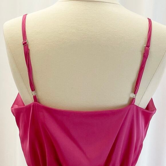 Tahari A.S.L. Womens S Dress Ruffle Bright Pink Satin Summer Flirty Barbiecore - Picture 4 of 8